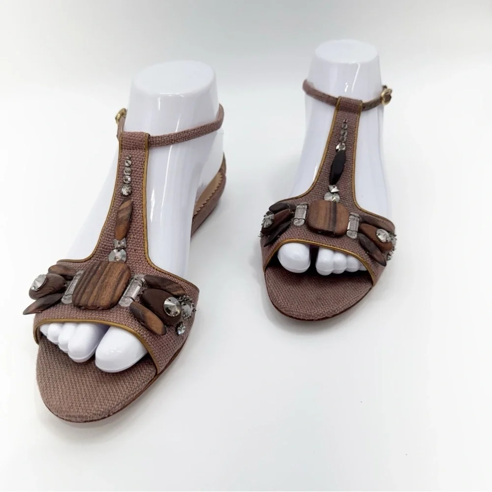 Oscar de la Renta Embellished T Strap Sandals Women EU 37 Made in Italy